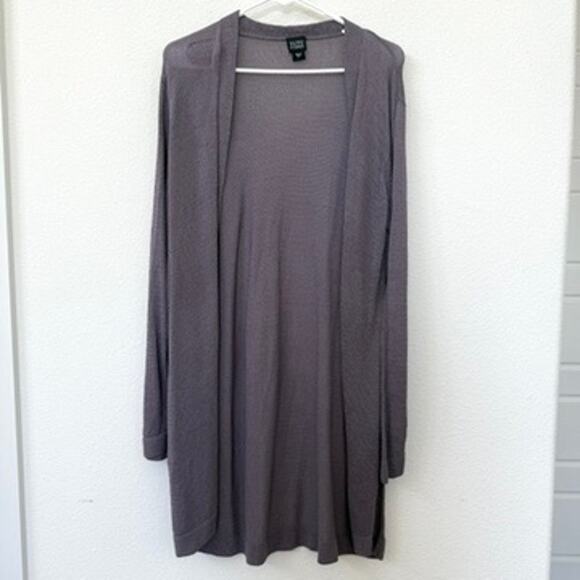 EILEEN FISHER Open Front Cardigan Gray Long Lightweight Knit Duster L Minimalist - Picture 1 of 6